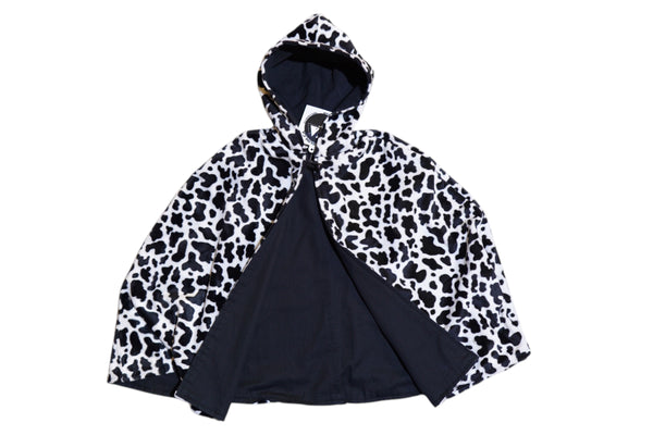 Cow Faux Fur Hooded Poncho