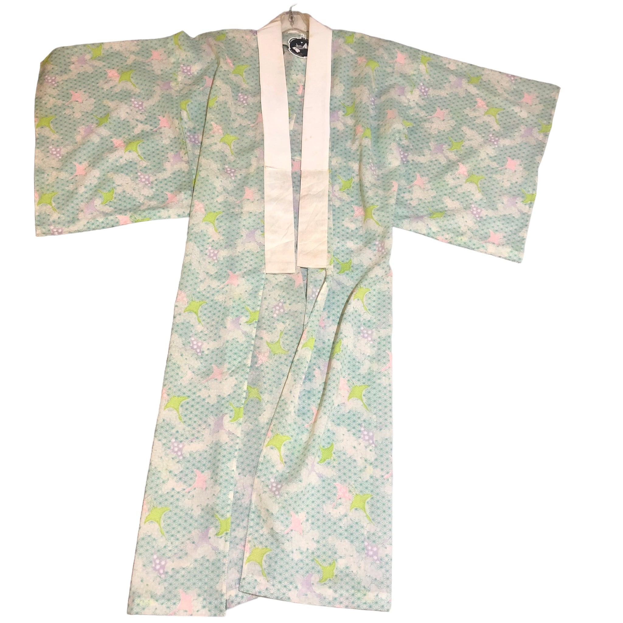 Purple Green Sakura Print Vintage Nagajuban