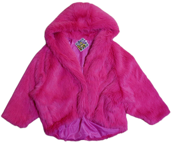 Fuscia Faux Fur Hooded Coat