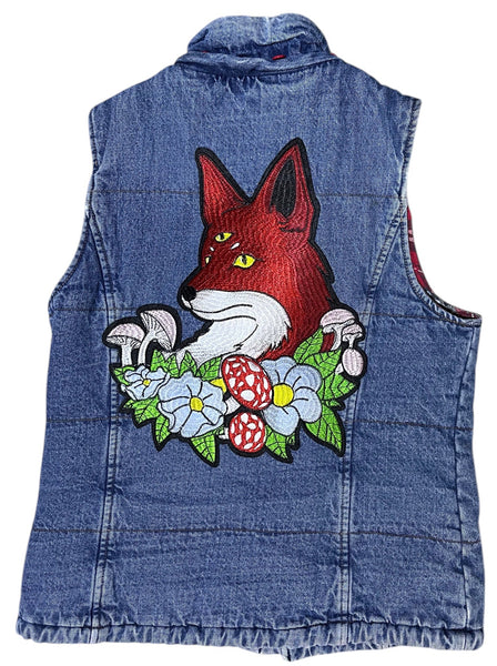 Embellished Mushroom Fox Denim Vest