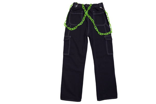 Black Denim Cargo neon chain Pant
