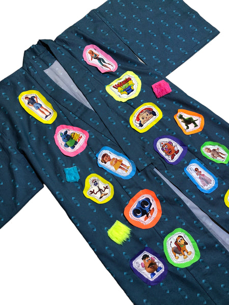 Hand Embellished Toy Story Upcycled kimono by Zealot