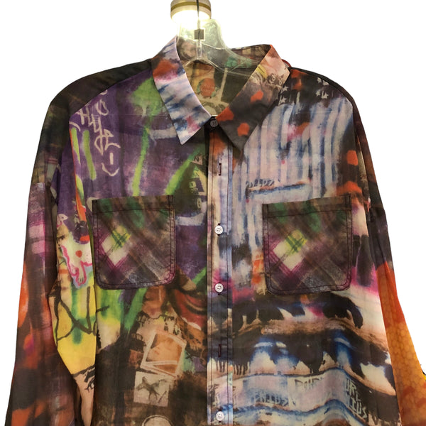 Abstract Sheer Long Sleeve Button up