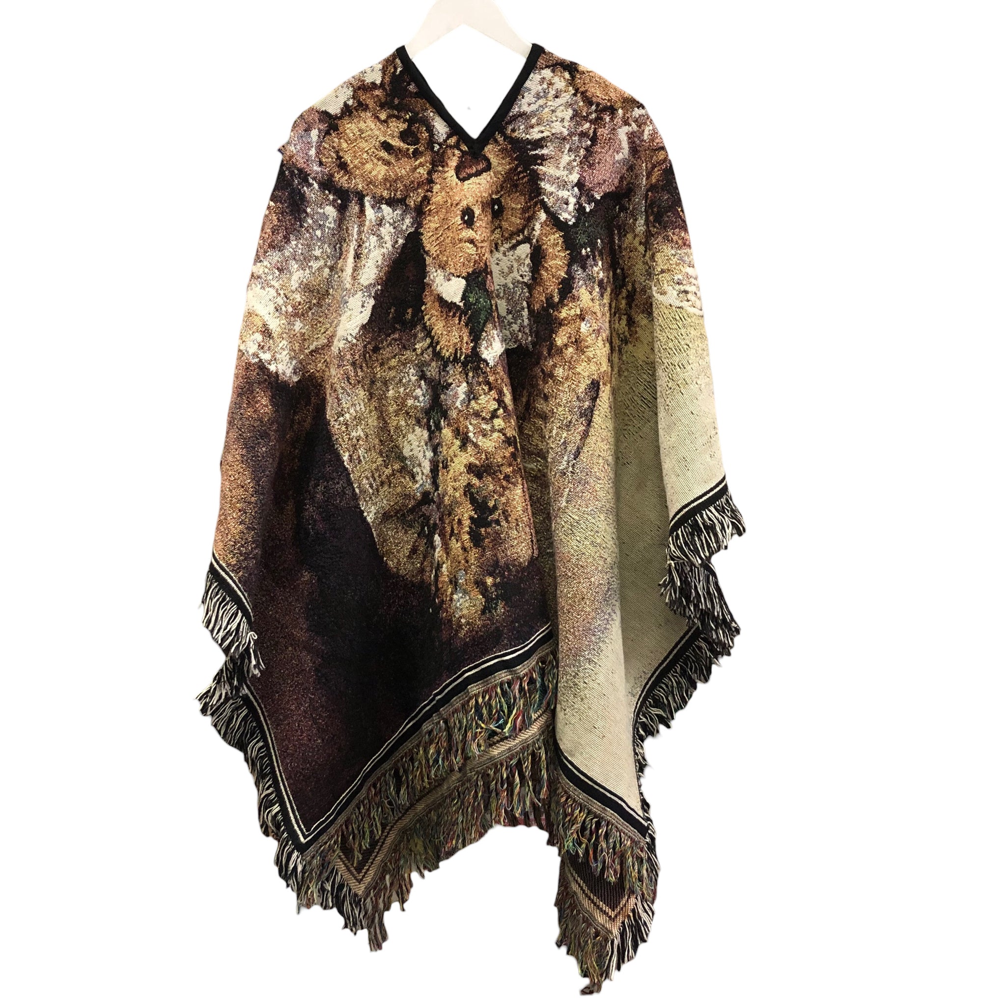 Cotton Woven Fringe Teddy Poncho