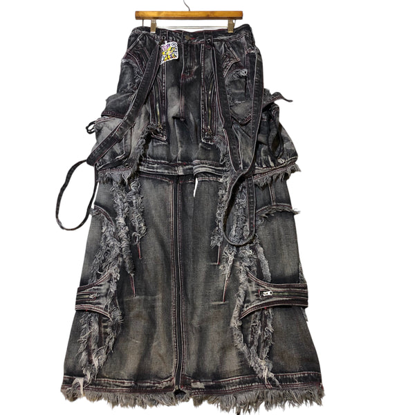 Black Acid Wash Denim Cargo Pants