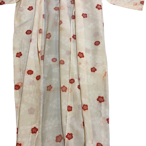 Red white Sakura Print Vintage Nagajuban