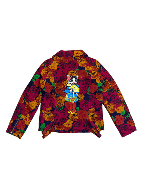 Vintage Rose Print Biker Jacket