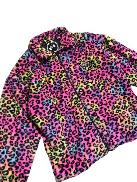 Rainbow Leopard Faux Fur Jacket