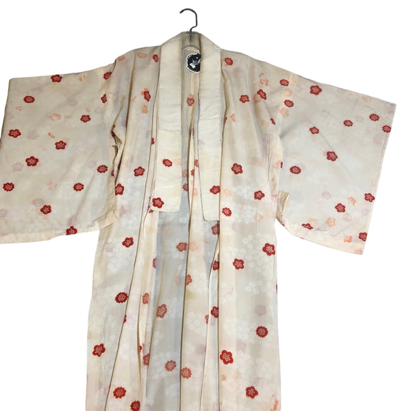 Red white Sakura Print Vintage Nagajuban