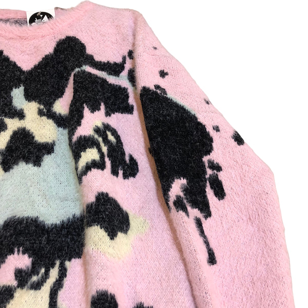 Pink Black Mohair Knit Crewneck  Sweater