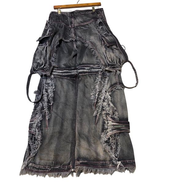 Black Acid Wash Denim Cargo Pants