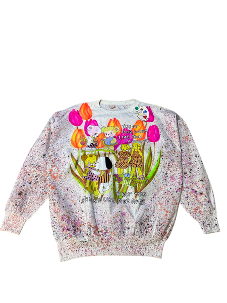 Hand Splattered Neon Friends long Sleeve Crewneck