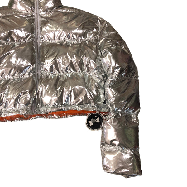 Brand New Silver Puffer Crop Jacket