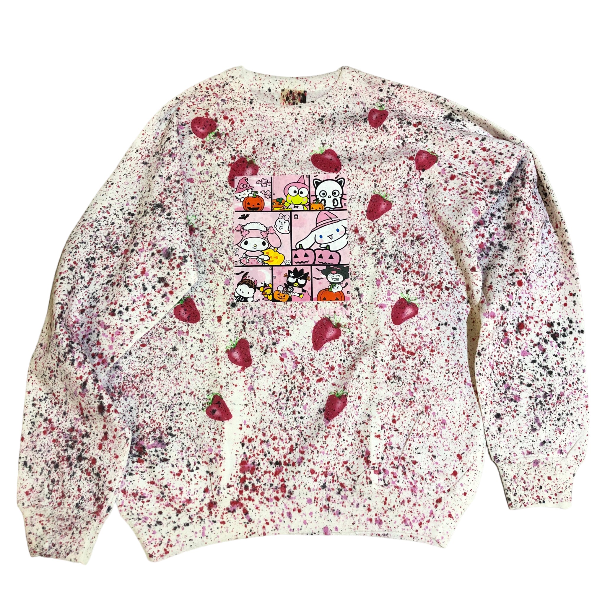 Hand Splattered One of a Kind Sanrio Strawberry Crewneck T by BlimxJamJams