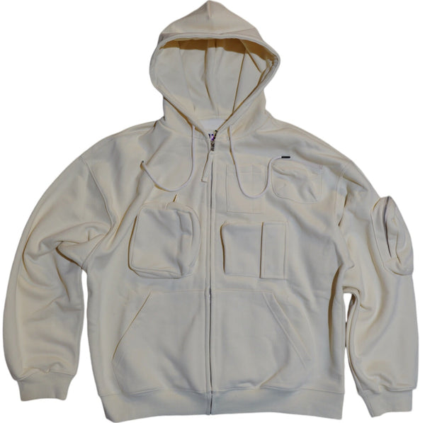 White Hooded heavy cotton Cargo Hoodie