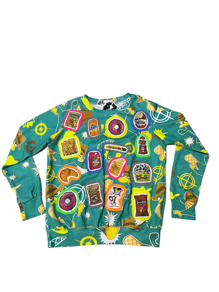 Hand Upcycled Sweets Collage sweater by Zealot