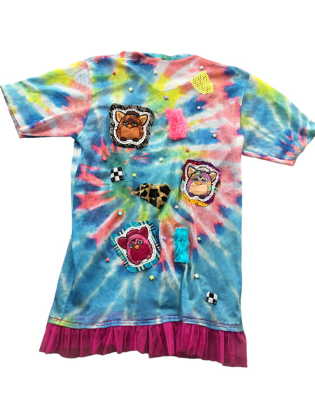 Hand Embellished Tie Dye Furby Shirt Dress by Zealot