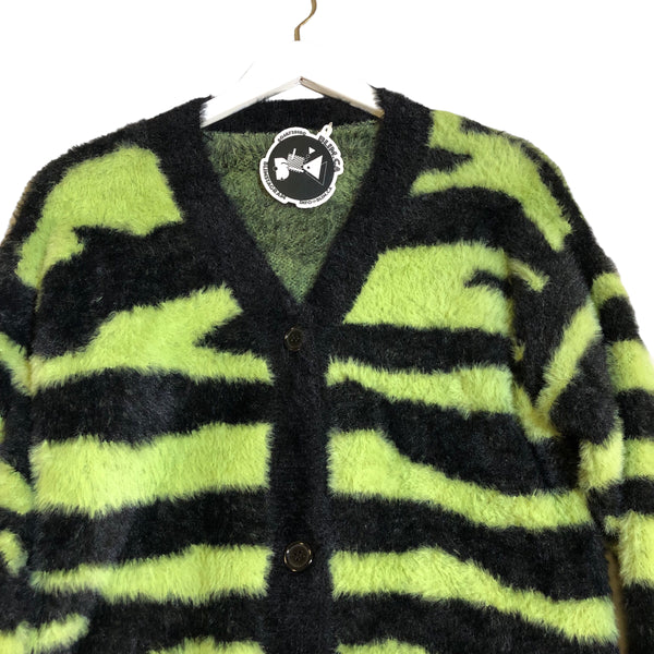 BACK IN STOCK Neon Green Black Mohair Knit Cardigan Sweater