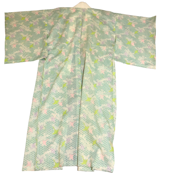 Purple Green Sakura Print Vintage Nagajuban