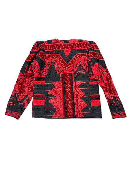 Red Black Embellished Vintage Jacket by Judith Roberts