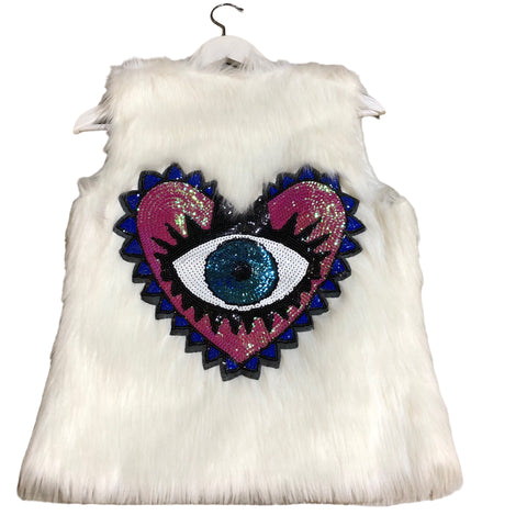 Glitter heart embellished faux fur vest