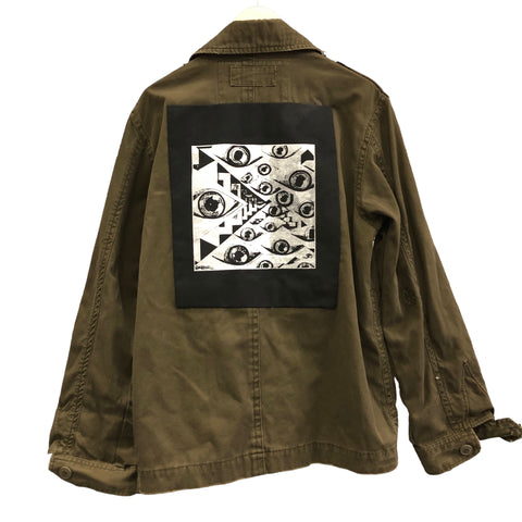 Escher Eyes Printed Patch Distressed Army Jacket