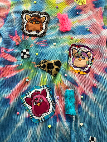 Hand Embellished Tie Dye Furby Shirt Dress by Zealot