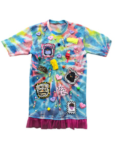 Hand Embellished Tie Dye Furby Shirt Dress by Zealot