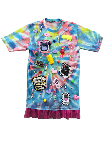 Hand Embellished Tie Dye Furby Shirt Dress by Zealot