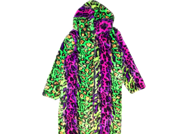 Colorful Neon Faux Fur Long Coat