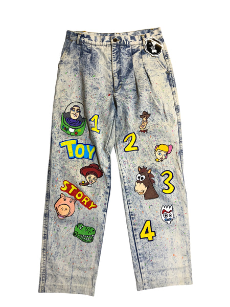 Hand Embellished Toy Story Upcycled denim by Zealot