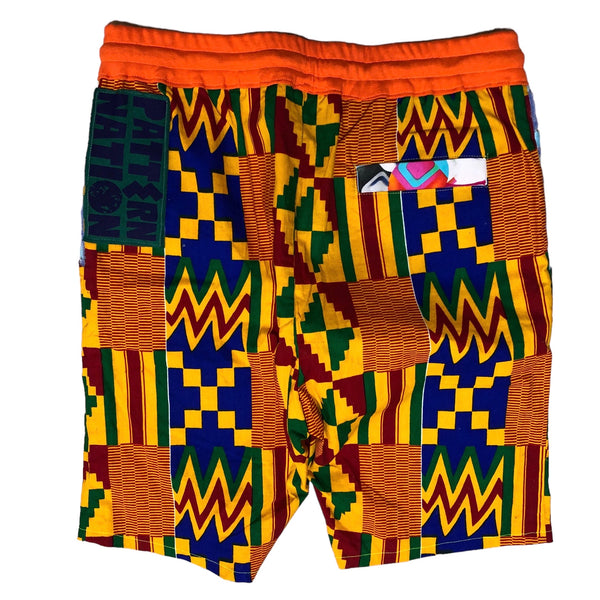 Hand Patchwork Kente Shorts by Pattern Nation