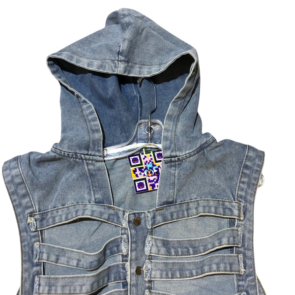 Denim Skull Hooded Vest