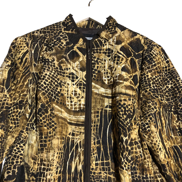 Gold Black Vintage Reptile Print Quilted Jacket