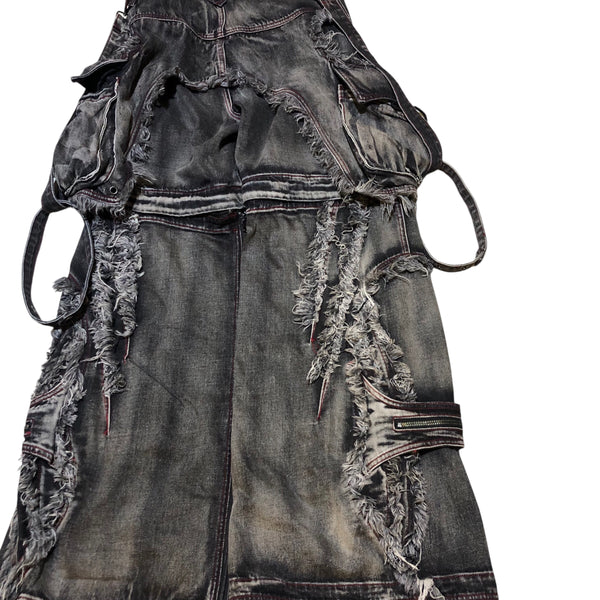 Black Acid Wash Denim Cargo Pants