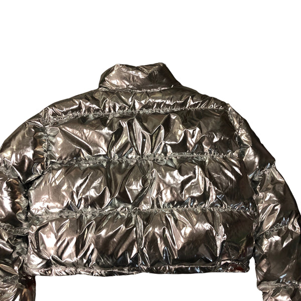 Brand New Silver Puffer Crop Jacket