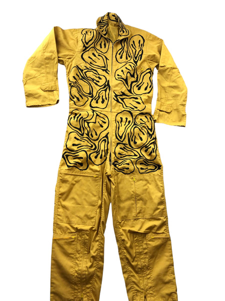 Yellow Happy Face Denim jumpsuit by Zealot