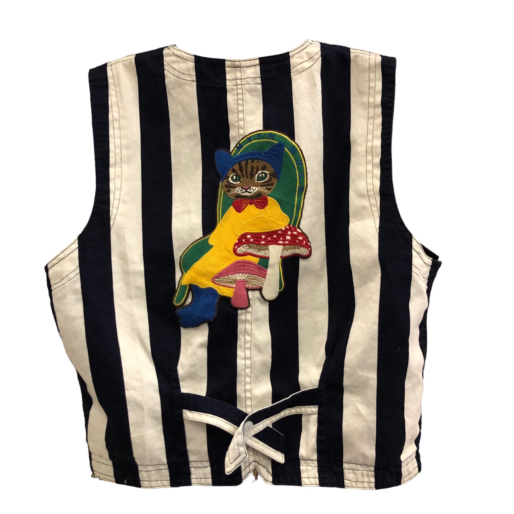 Blim Mushroom Cat Vintage Striped Vest