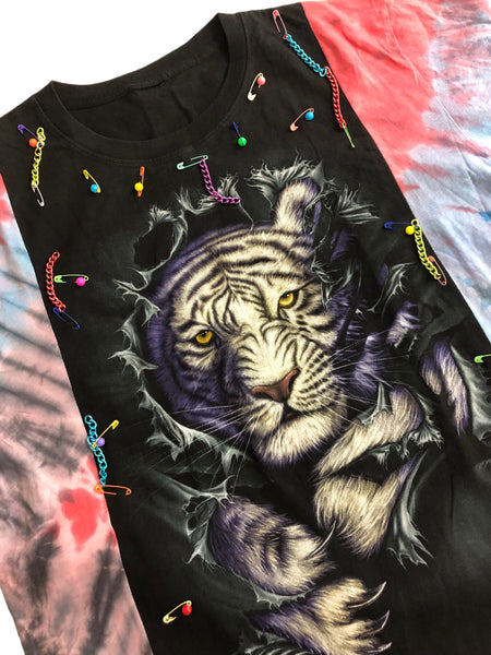 Hand Upcycled Tiger tie dye Shirt by Zealot