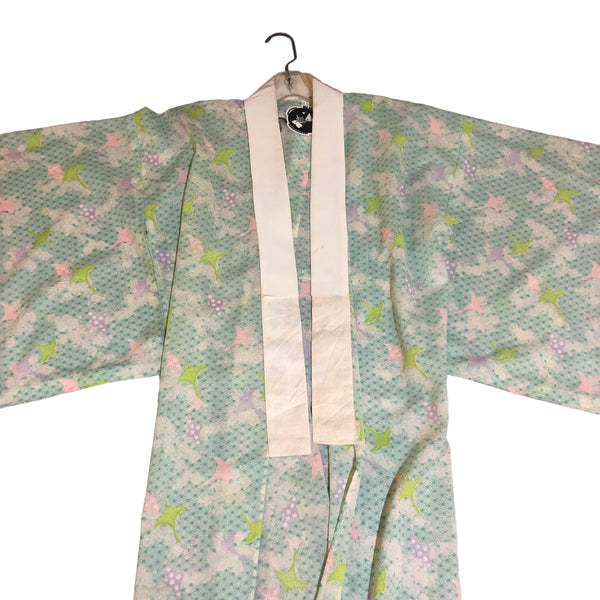 Purple Green Sakura Print Vintage Nagajuban