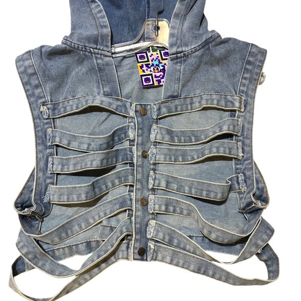 Denim Skull Hooded Vest