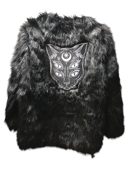 Embellished Witchy Cat faux fur Jacket