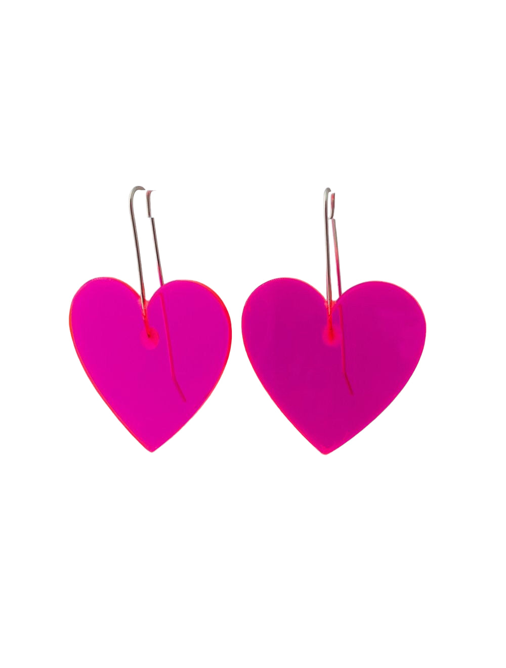 Neon Pink Handmade Heart Drop Earrings by Neon Love
