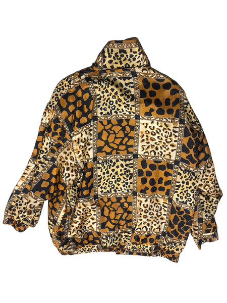 Vintage Leopard Print Silk Bomber