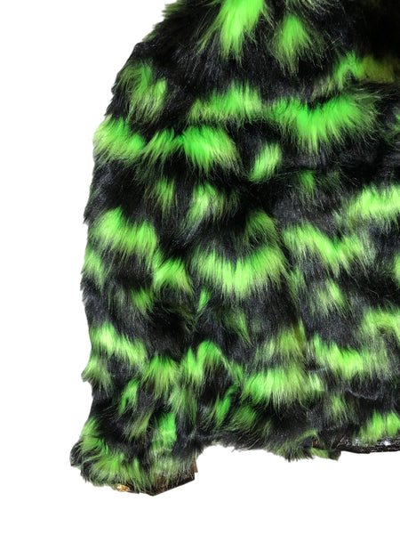 Green Black Faux Fur Jacket