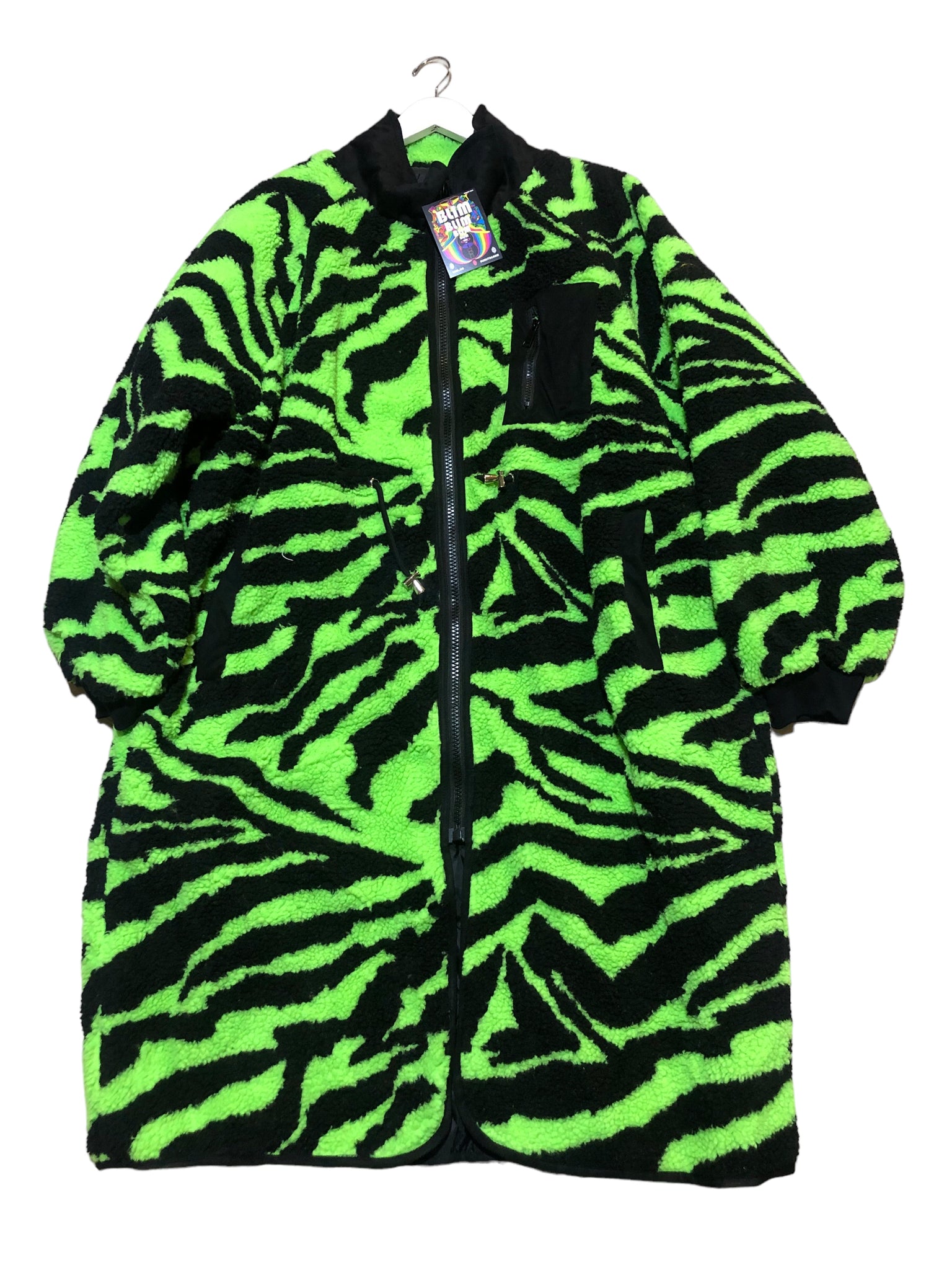 LAST ONE! Neon Zebra Patterned Fleece Long Jacket