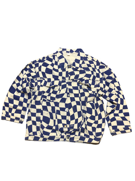 Checkered Pattern Denim Jacket