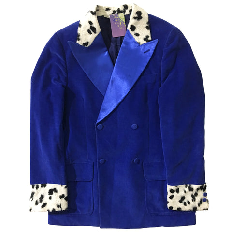 Blue Silk Corduroy Cow Print Jacket