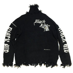 Black Air Distressed Knit Turtleneck Sweater