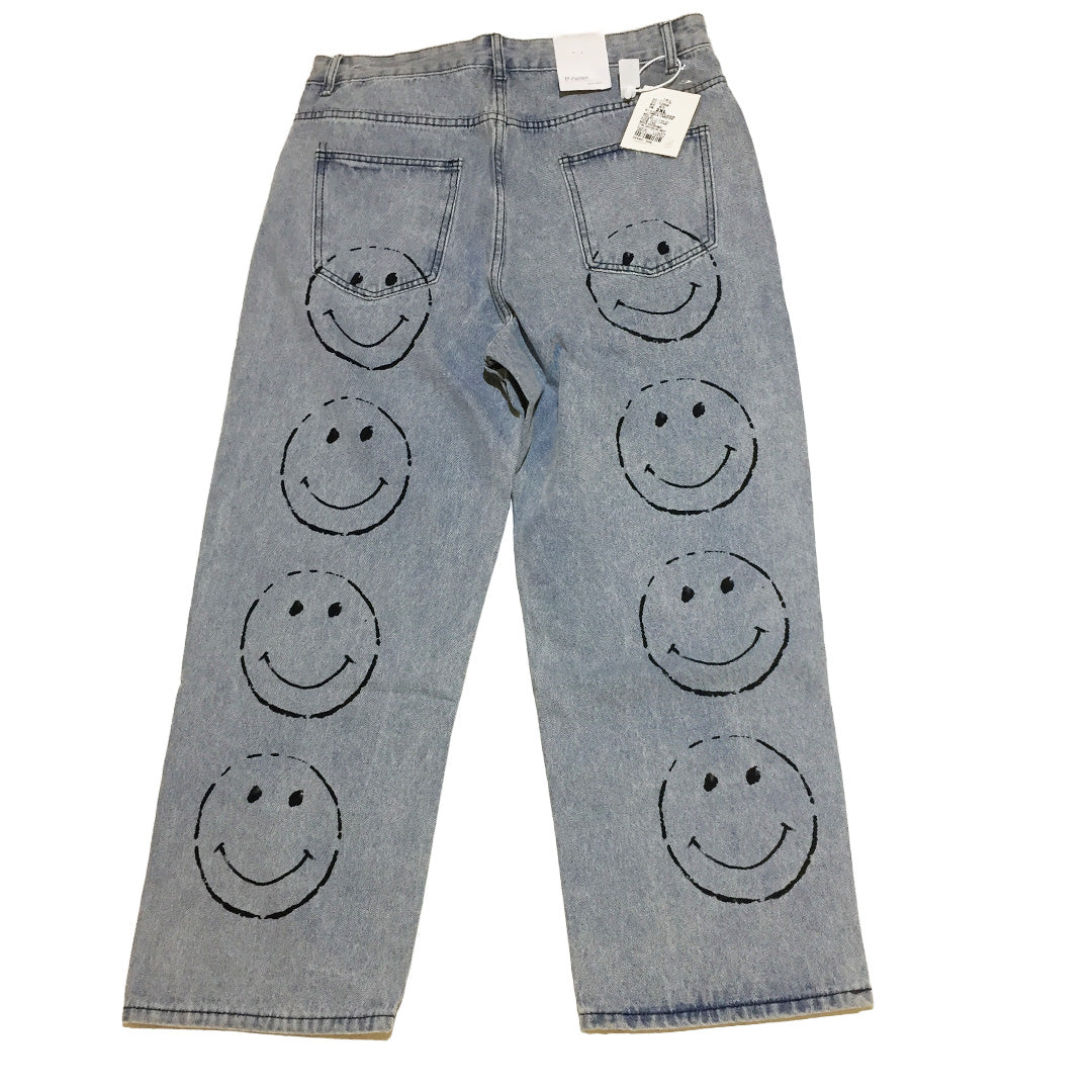 Denim Pants with Smiley Face
